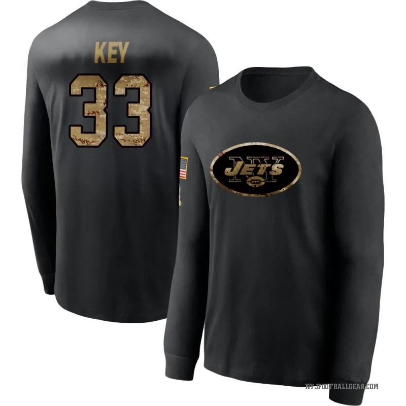 Jaylen Key Men's Black New York Jets 2020 Salute To Service Sideline Performance Long Sleeve T-Shirt