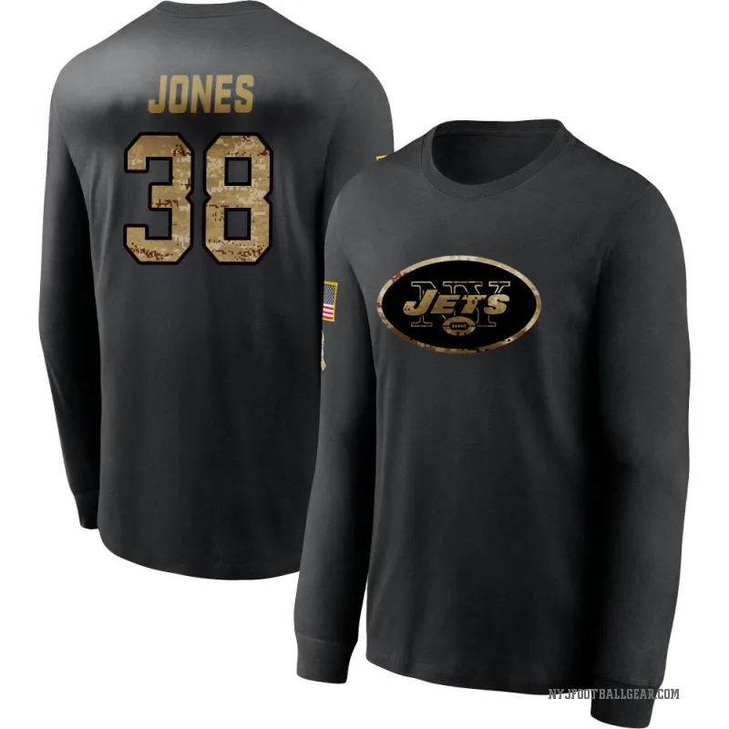 Myles Jones Men's Black New York Jets 2020 Salute To Service Sideline Performance Long Sleeve T-Shirt